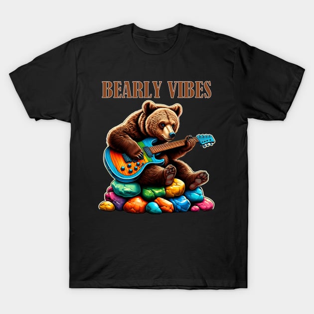 Bearly Vibes Bear Playing Guitar T-Shirt by Merchweaver